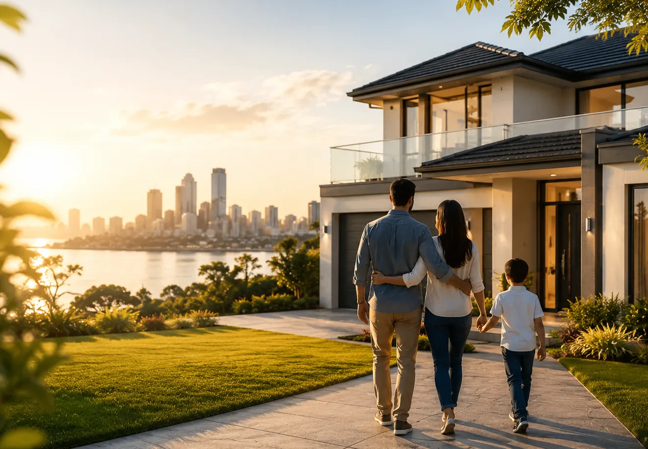 Australian family celebrating buying their new home